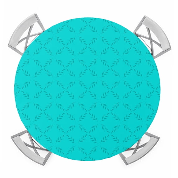 Turquoise Plaid Round Tablecloth for 36-44 Inch Tables,Fitted Table Cover with Elastic Edge,Geometric Leaf Diamond Morocco Abstract Waterproof Outdoor Table Cloth Protector for Patio Garden Dinner