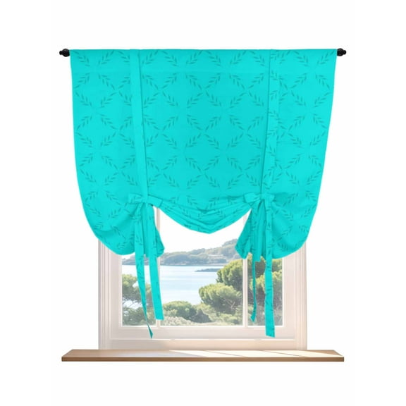 Turquoise Plaid Tie Up Curtains for Windows 45 Inch Length Balloon Curtains Kitchen Adjustable Balloon Window Shade Geometric Leaf Diamond Morocco Abstract Tie Up Bathroom Curtain Window 52"x45"
