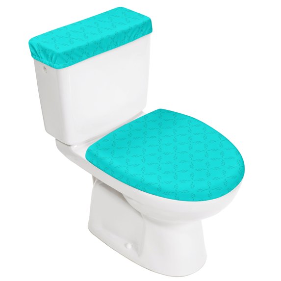 Turquoise Plaid Toilet Lid Cover and Tank Cover Set, Turquoise Plaid 2pc Stretch Toilet Lid Seat Covers for Bathroom Washable Protector with Elastic Edge for Standard & Elongated Toilets