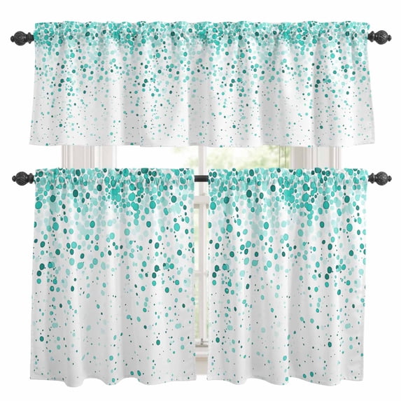 Turquoise Polka Dot Kitchen Curtains Sets for Windows 24 Inch Length, Abstract Modern Art Dots Watercolor Rod Pocket Window Treatments Tier Curtains and Valances Set for Bedroom/Bathroom