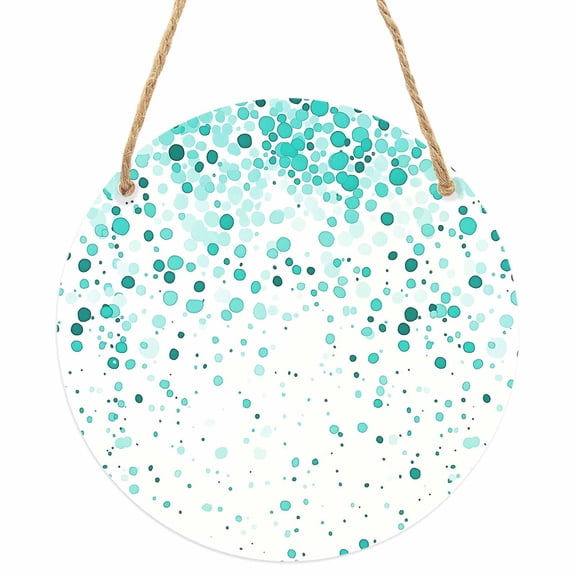 Turquoise Polka Dot Round Front Door Welcome Sign, 5.9 Inch Wall Hanging Decor for Indoor Outdoor, Abstract Modern Art Dots Watercolor Home Porch Hanger Decorations for Holiday Gift