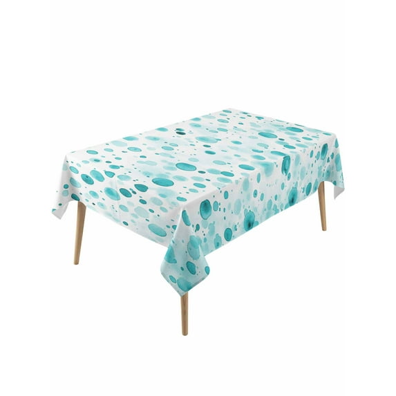 Turquoise Polka Dot Table Cloth, Modern Art Abstract Watercolor Dot Waterproof Tablecloth for Rectangle Tables, Reusable Washable Fabric Table Cover for Restaurant Kitchen Dining Tables 60"x120"
