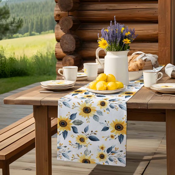 Turquoise Polka Dot Table Runner 13x70in Non-Slip Cotton Linen Table Runners, Modern Watercolor Gradient Circle Dresser Scarves TableRunner for Dinner Kitchen Dining Wedding Party