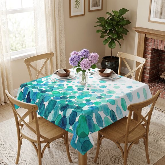 Turquoise Polka Dots Square Tablecloth 54x54 Inch Watercolor Abstract Art Waterproof Polyester Table Cover, Washable Stain Resistant Tablecloth for Dining Table Kitchen Wedding