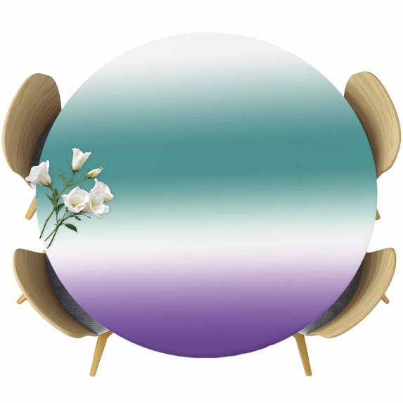 Turquoise Purple Ombre Round Tablecloth 55-60 Inch Round Fitted Table Cloth with Elastic Edge, Modern Color Gradient Abstract Art Waterproof Table Cover Protector for Outdoor Picnic Party Dining