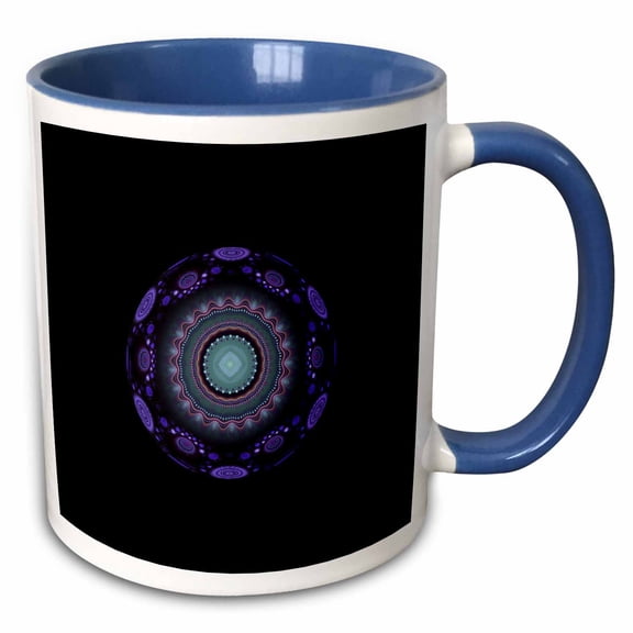 3drose, Turquoise Purple on Black Object Abstract Fractal Light Art, 15oz Two-tone Blue Mug