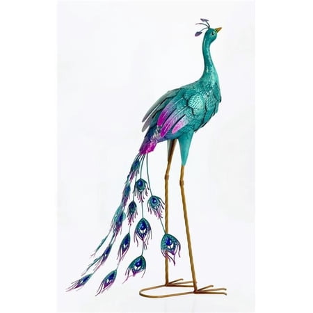 Turquoise & Purple Tail Down Peacock Garden Statue