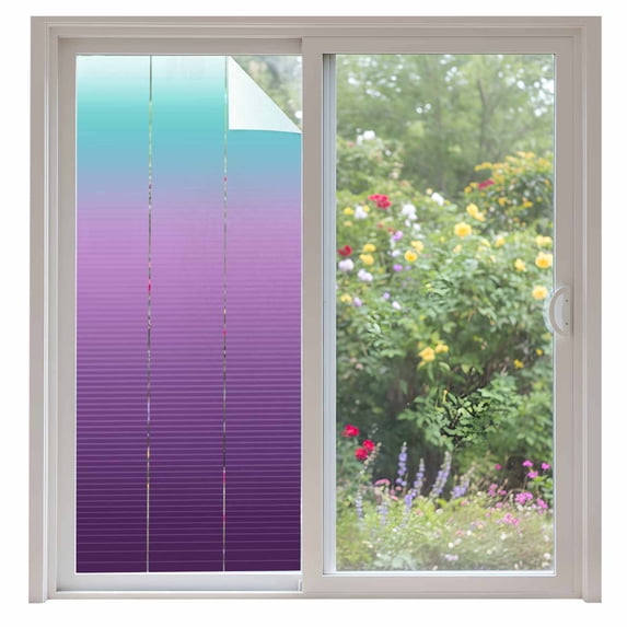Turquoise Purple Window Privacy Film Stripe Gradient Decorative Glass Window Film UV Blocking Static Cling Non-Adhesive Sticker Covering for Home Door 35.4x78.7 inches