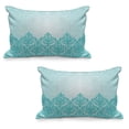 thumbnail image 1 of Turquoise Quilted Pillowcover Set of 2, Retro Style Medieval European Victorian Gradient Royal Pale Patterns Art Print, Standard Queen Size Pillow Cover for Bedroom, 30" x 20", Blue, by Ambesonne, 1 of 1