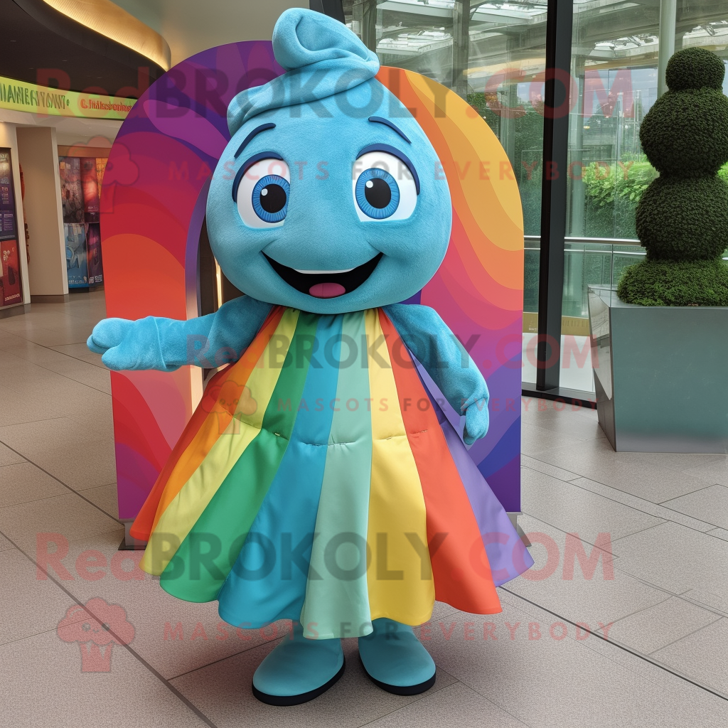 Turquoise Rainbow REDBROKOLY mascot costume character dressed with a ...