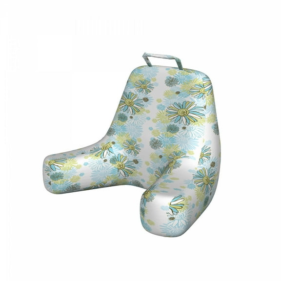 Turquoise Reading Pillow Cover, Chamomiles Flower Blossom Wildflower Blooms Summer Illustration, Unstuffed Printed Bed Rest Case from Soft Fabric, XL Size, Pale Green Dark Green, by Ambesonne