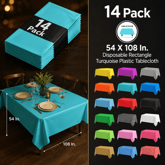 Turquoise Rectangle Plastic Tablecloth 54" x 108" For Parties And Events
