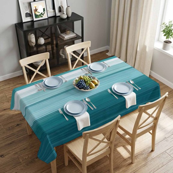 Turquoise Rectangle Tablecloth 52x70 Inch Gradient Color Stripe Waterproof Polyester Table Cover, Washable Stain Resistant Tablecloth for Dining Table Kitchen Wedding