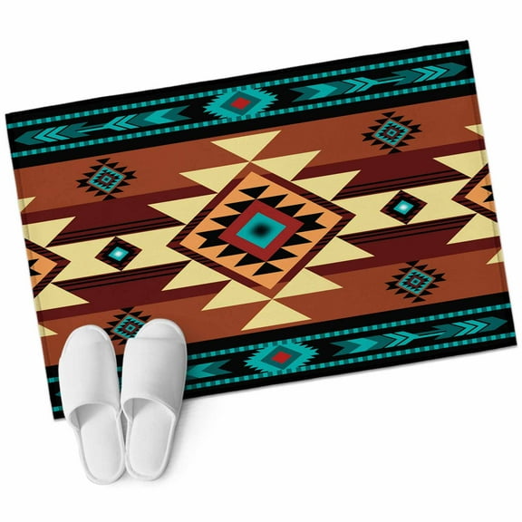 Turquoise Red 2'x3' Washable Rug, Southwest American Native Abstract Pattern Non-Slip Soft Doormat Area Rugs for Entrance Bathroom Bedsides, Carpet for Kitchen Bedroom, Entryway Floor Mat