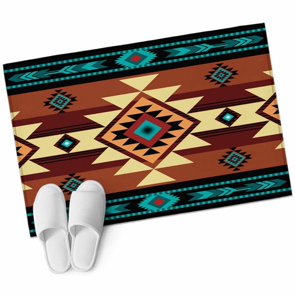 Turquoise Red Bathroom Mat 2x3 FT, Non Slip Small Kitchen Mat, Southwest American Native Abstract Pattern Washable Soft Backed Front Door Throw Rug Indoor Outdoor Doormat for Entryway Sink
