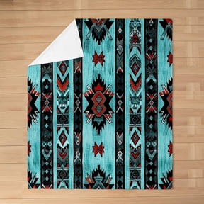 Turquoise Red Black Aztec Striped Geometric Print Throw Blanket Western Tribal Ethnic Pattern Soft Flannel Decorative Blanket For Sofa Bedroom