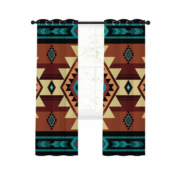 Turquoise Red Blackout Curtains 63 Inches Long for Bedroom, Southwest American Native Abstract Pattern Thermal Insulated Room Darkening Black Out Window Curtain Panels Grommet Drapes for Living Room