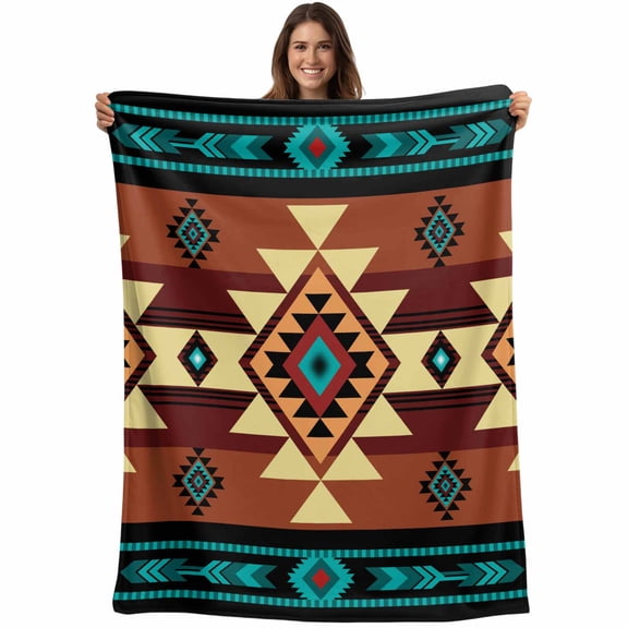 Turquoise Red Blanket Soft Cozy Warm Throw Blanket for Couch, Plush Fuzzy Flannel Fleece Blankets for Sofa, Southwest American Native Abstract Pattern Bed Blankets Lightweight Gifts for Men, 30"x40"