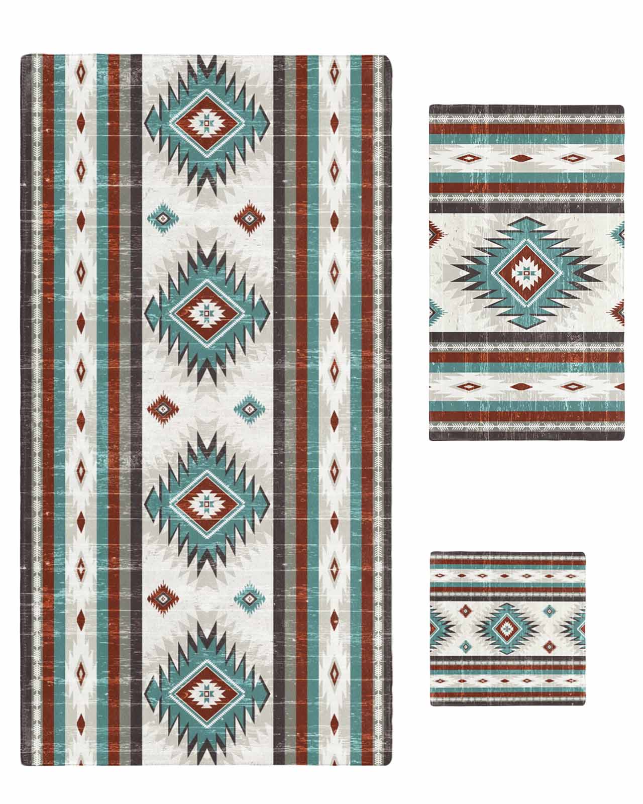 Turquoise Red Boho Bath Towels for Bathroom Set,Luxury Microfiber Towels Gifts for Women,Beach Kitchen Hand Hair Face Towel and Dish Washcloth,Southwestern Ethnic Aztec Retro Geometric Towels+Set