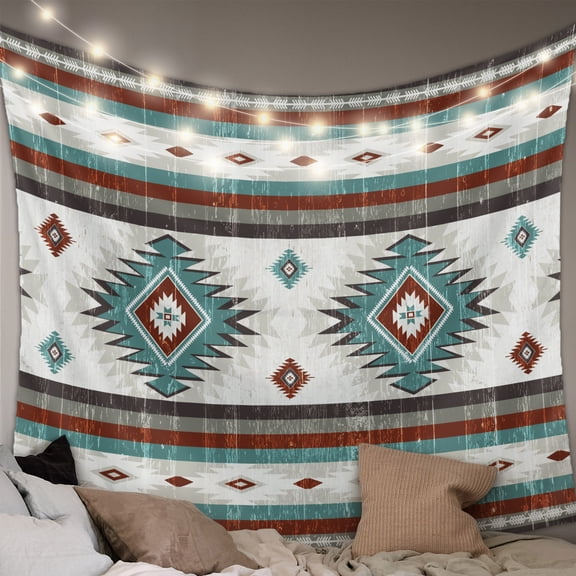 Turquoise Red Boho Large Tapestry for Bedroom Wall Hanging Tapestry,Southwestern Ethnic Aztec Retro Geometric Ceiling Backdrop Tapestries Poster Blanket Wall Decor for Living Room 86" x 104"