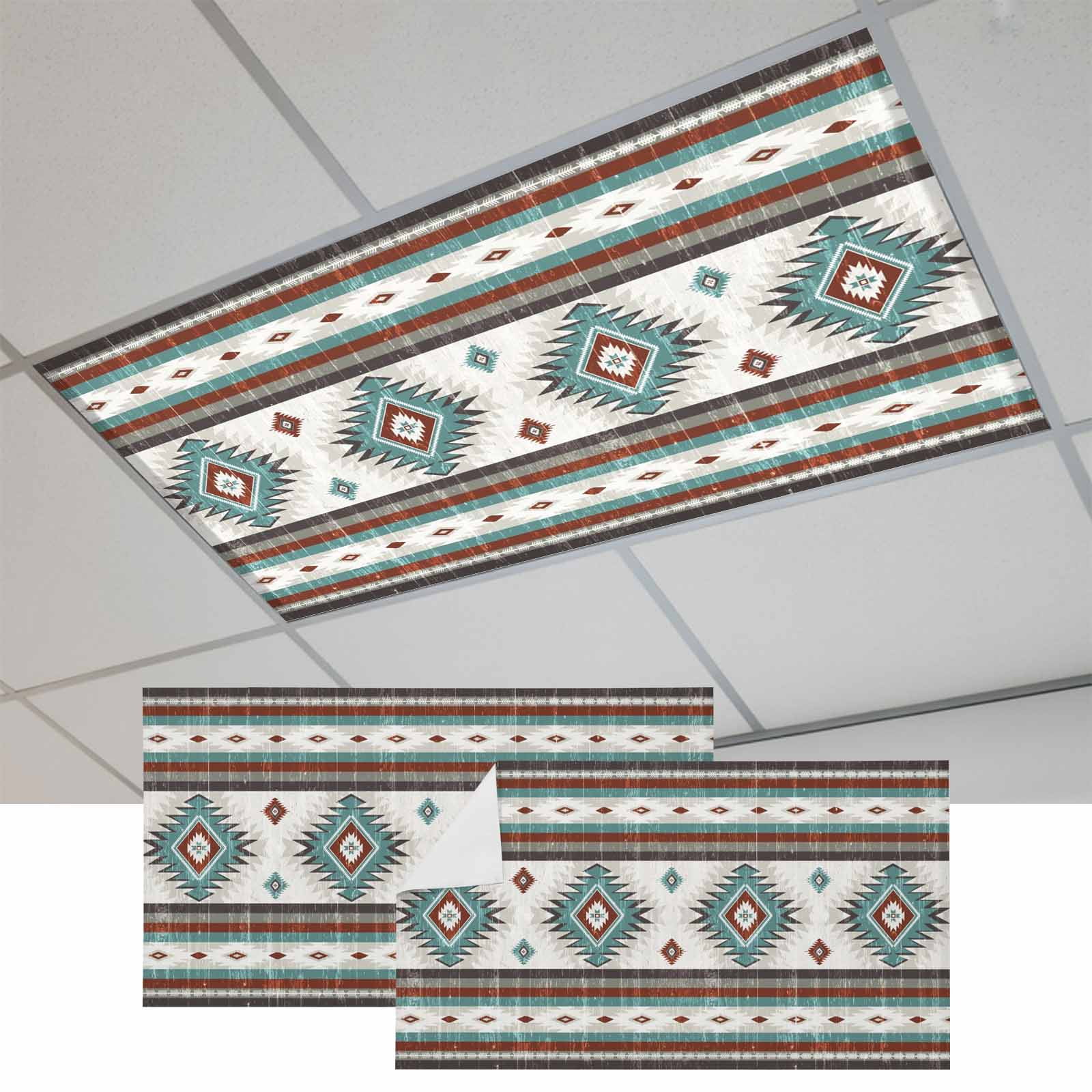 Turquoise Red Boho Magnetic Fluorescent Light Covers for Ceiling Lights ...