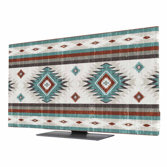 Turquoise Red Boho TV Cover for 24 Inch Screen,Stretch Fabric Dustproof TV Display Protector,Southwestern Ethnic Aztec Retro Geometric Elastic Slipcover Monitor Cover for Desktop Computer 20.9"x11.8"