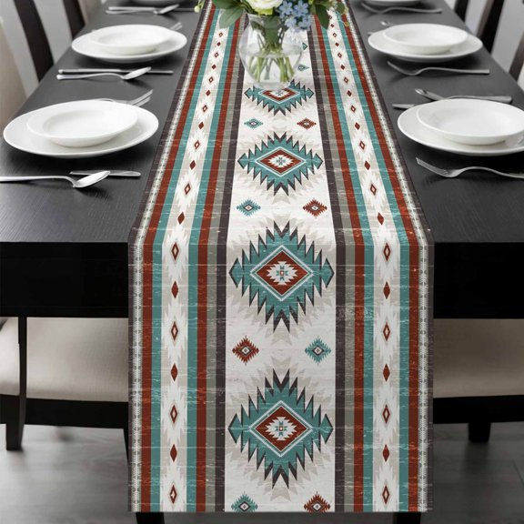 Turquoise Red Boho Table Runner 48 Inches Long, Southwestern Ethnic Aztec Retro Geometric Kitchen Coffee Dining Table Decoration for Home Party Birthday Wedding Home Decor 13x48 Inches