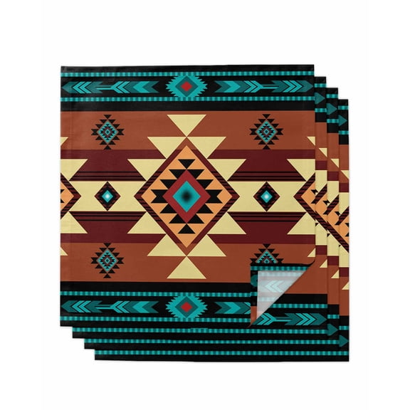 Turquoise Red Cloth Napkins Set of 4 Reusable Dinner Napkins, Southwest American Native Abstract Pattern Cocktail Napkin Washable Table Napkins for Wedding/Holiday Party/Baby Shower 20"x20"