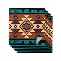 Turquoise Red Cloth Napkins Washable Set of 6, Southwest American Native Abstract Pattern Reusable Dinner Table Napkins Cloth Bulk for Weddings Kitchen Restaurants Hotel Events Parties 20 x 20 Inch