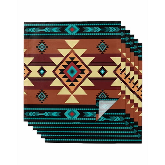 Turquoise Red Cloth Napkins Washable Set of 6, Southwest American Native Abstract Pattern Reusable Dinner Table Napkins Cloth Bulk for Weddings Kitchen Restaurants Hotel Events Parties 20 x 20 Inch