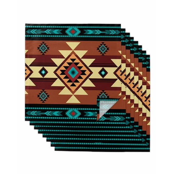 Turquoise Red Cloth Napkins Washable Set of 8, Southwest American Native Abstract Pattern Reusable Dinner Table Napkins Cloth Bulk for Weddings Kitchen Restaurants Hotel Events Parties 20 x 20 Inch