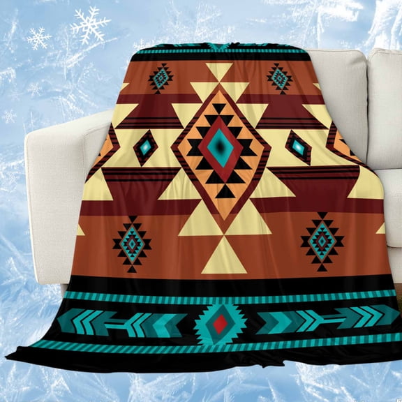 Turquoise Red Cooling Blanket,Lightweight Breathable Summer Throw Blanket with Double Sided Cold Effect,Southwest American Native Abstract Pattern Picnic Blankets Bed Sheet for Hot Sleepers 30"x40"