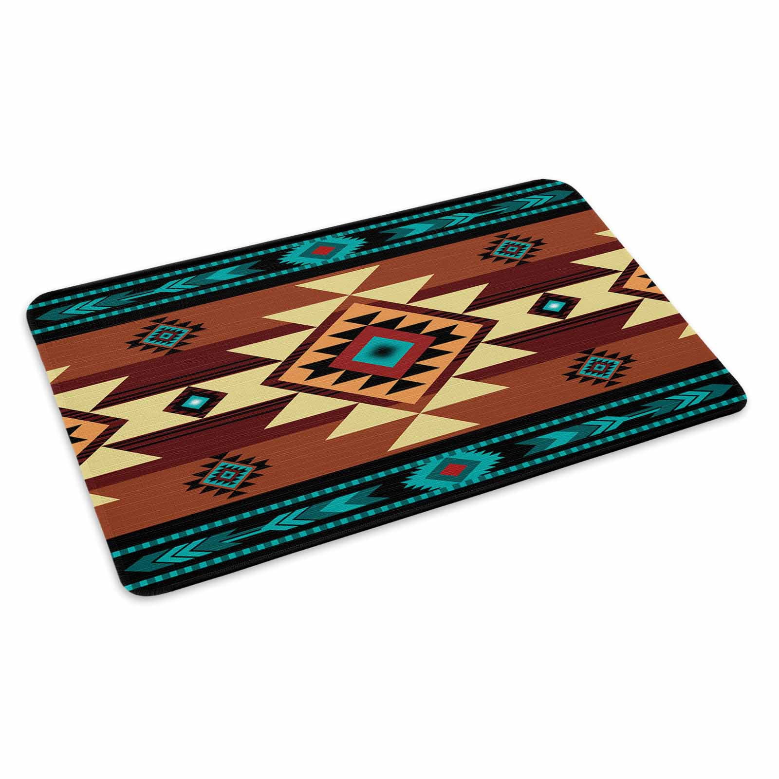 Turquoise Red Doormat Outdoor Entrance 16"x24", Southwest American Native Abstract Pattern Absorb Moisture Dirt Door Mats, Non-Slip Rubber Backing Floor Mats Indoor, Low-Profile Front Door Rugs