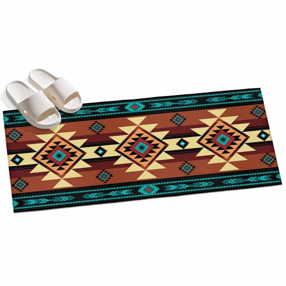 Turquoise Red Hallway Runner Rug 2x6 Washable Non Slip Kitchen Runner Rug for Bedside Bathroom Southwest American Native Abstract Pattern Indoor Floor Carpet Area Rugs for Living Room Bedroom Office