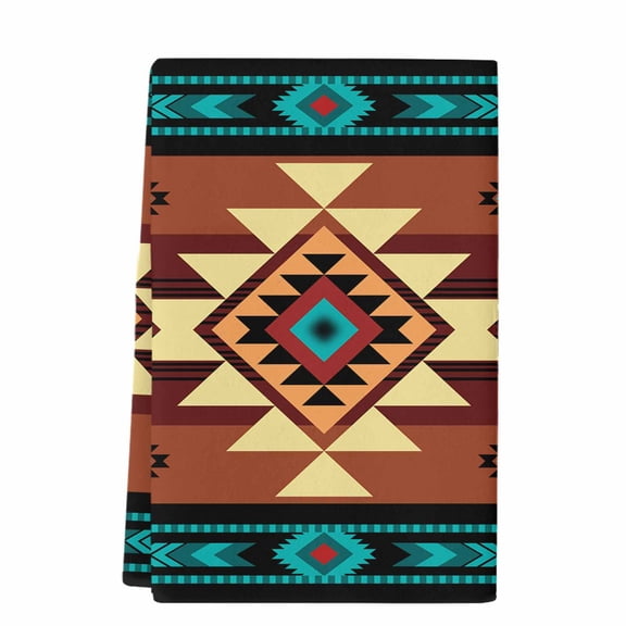 Turquoise Red Kitchen Towels Set of 1, Absorbent Microfiber Dish Tea Towels with Hanging Loop, Southwest American Native Abstract Pattern Resuable Hand Towel for Home Kitchen Cooking Cleaning 18"x28"