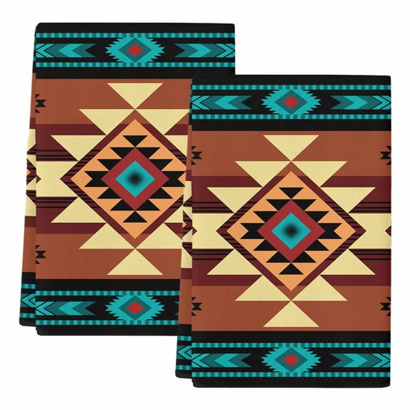 Turquoise Red Kitchen Towels Set of 2, Absorbent Microfiber Dish Tea Towels with Hanging Loop, Southwest American Native Abstract Pattern Resuable Hand Towel for Home Kitchen Cooking Cleaning 18"x28"