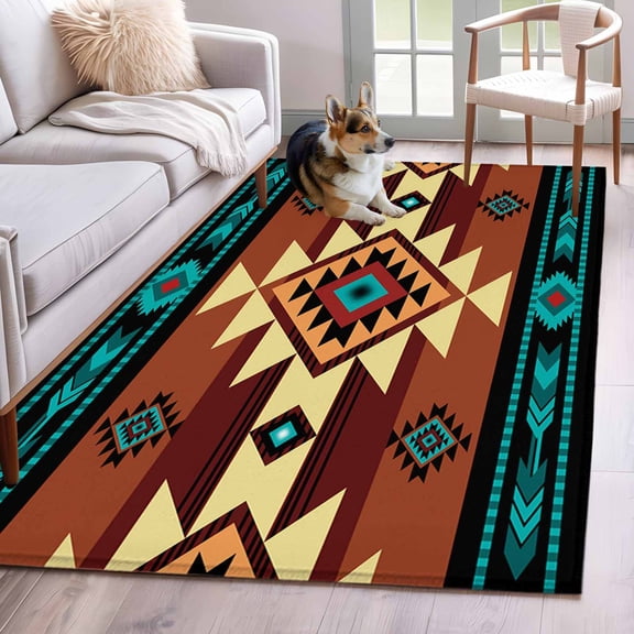 Turquoise Red Runner Rug 2.7x5 FT, Non Slip Entryway Carpet, Southwest American Native Abstract Pattern Washable Soft Floor Carpet Entrance Mat Non-Shedding Throw Rug for Hallway Laundry Room Bedside