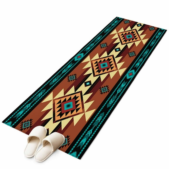 Turquoise Red Runner Rug 2x6 FT, Non Slip Hallway Carpet, Southwest American Native Abstract Pattern Washable Soft Floor Carpet Throw Runner Carpet Long Rug for Entryway Kitchen Bedside Sliding Door