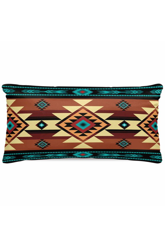 Turquoise Red Satin Pillowcase for Hair with Zipper, Soft Breathable Cooling Silk Pillow Cases, Southwest American Native Abstract Pattern Throw Pillow Covers King Size 20"x40"