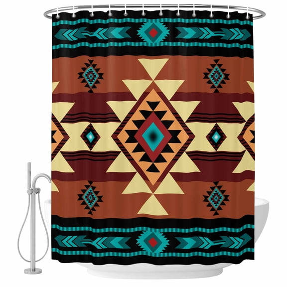 Turquoise Red Shower Curtain, Southwest American Native Abstract Pattern Washable Shower Curtains for Bathroom Bathtubs, Waterproof Quick-Dry Bath Curtain with Hooks & Grommets, Small Stall 36"x72"