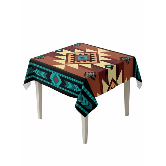 Turquoise Red Suqare Tablecloth - 60 x 60 Inch, Southwest American Native Abstract Pattern Waterproof & StainResistant Tablecloth, Oil-proof Table Cover for Dining/Party/Wedding/Camping/Buffet