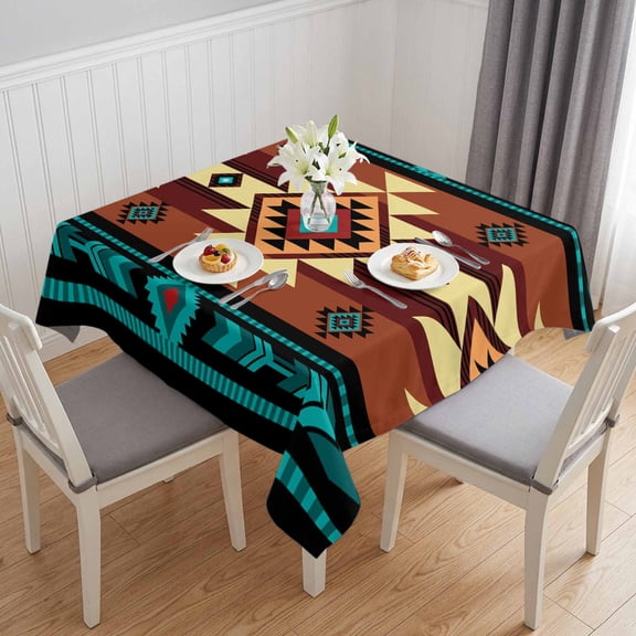 Turquoise Red Table Cloth Waterproof Tablecloths, Southwest American Native Abstract Pattern Tablecloth Dining Table Cover for Kitchen Party Tabletop Outdoor, Square Tablecloth 54x54 Inch