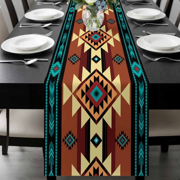 Turquoise Red Table Runner 36 Inches Long, Southwest American Native Abstract Pattern Kitchen Coffee Dining Table Decoration for Home Party Birthday Wedding Home Decor 13x36 Inches