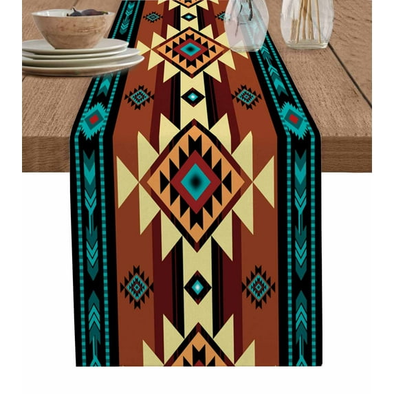Turquoise Red Table Runner Southwest American Native Abstract Pattern Tablerunners 13 x 36 Inch, Table Decorations Tabletop Scarf for Summer Gathering Holiday Farmhouse Kitchen Dining Decor
