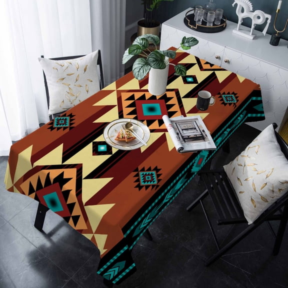 Turquoise Red Tablecloth Rectangle Table Cloth 60x120 , Waterproof Tablecloth Outdoor Table Cloth, Southwest American Native Abstract Pattern Washable Table Cover for Kitchen Dining Party