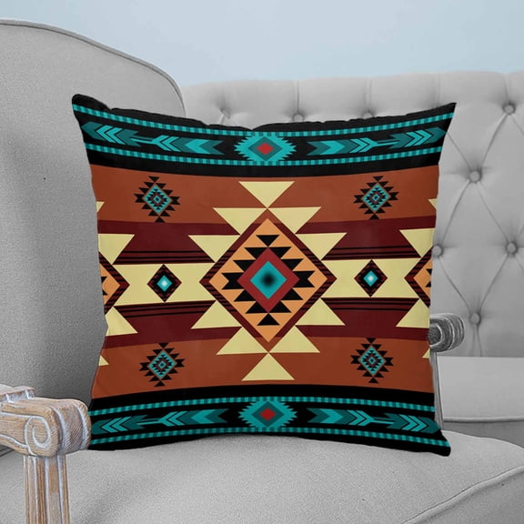Turquoise Red Throw Pillow Covers, Soft Pillowcases with Invisible Zipper, Southwest American Native Abstract Pattern Square Pillow Cushion Covers for Living Room Couch Sofa Bed 16x16 Inches