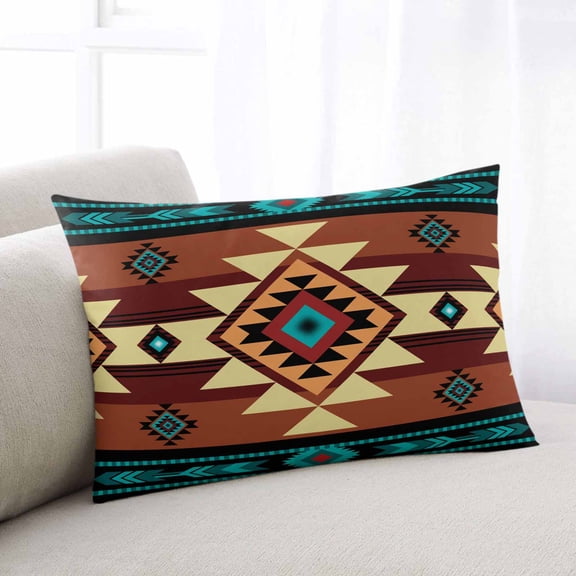 Turquoise Red Throw Pillow Covers, Southwest American Native Abstract Pattern Soft Breathable Pillow Cases with Zipper for Sleeping, Toddler Pillowcases for Couch Bed Sofa Chair 12x20 Inches