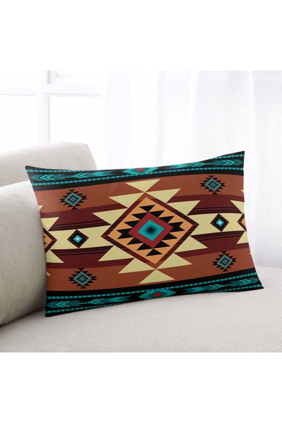 Turquoise Red Throw Pillow Covers, Southwest American Native Abstract Pattern Soft Breathable Pillow Cases with Zipper for Sleeping, Toddler Pillowcases for Couch Bed Sofa Chair 12x20 Inches