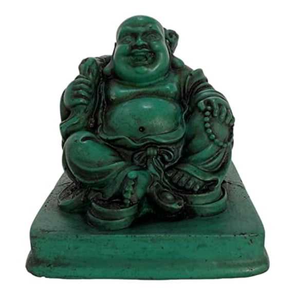 Turquoise Resting Hotei Laughing Buddha on Base Figurine 3.25 Inch Made in Nepal
