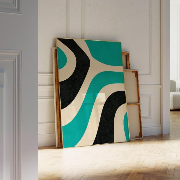 Turquoise Retro Wave Mid Century Wall Art, Stretched Canvas Size 12x18